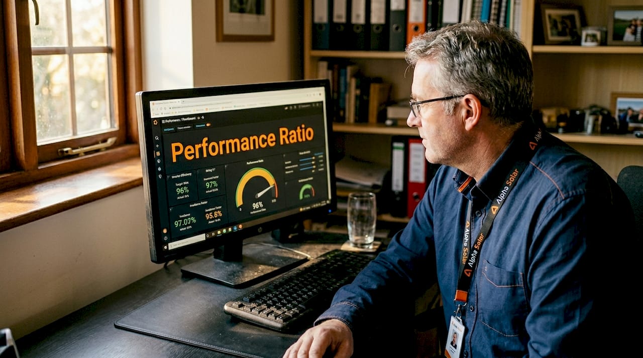 Man reviewing performance ratio on office monitor