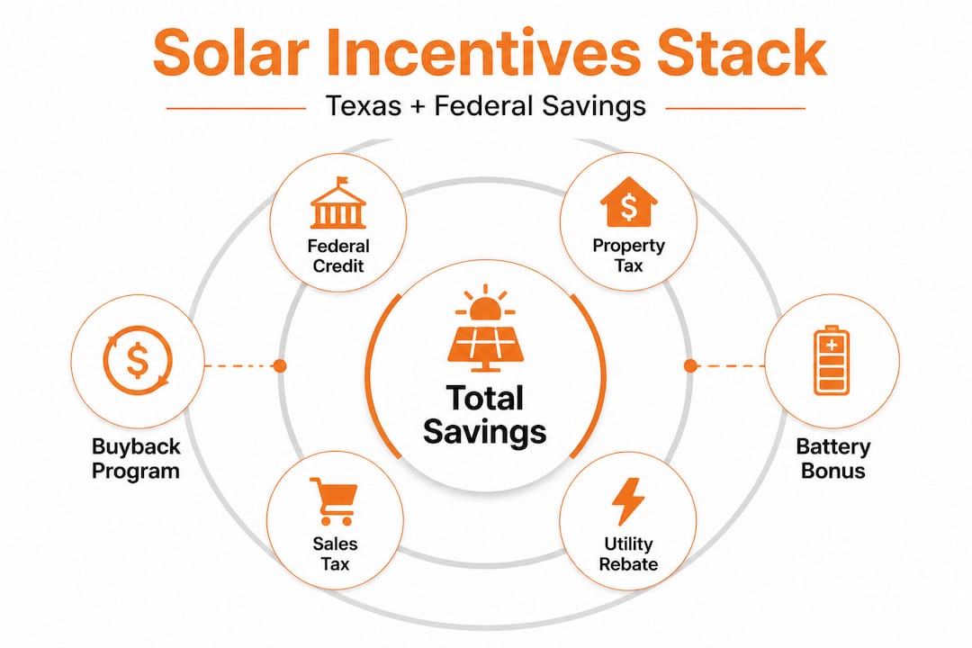 Texas and federal solar incentives illustrated hierarchy