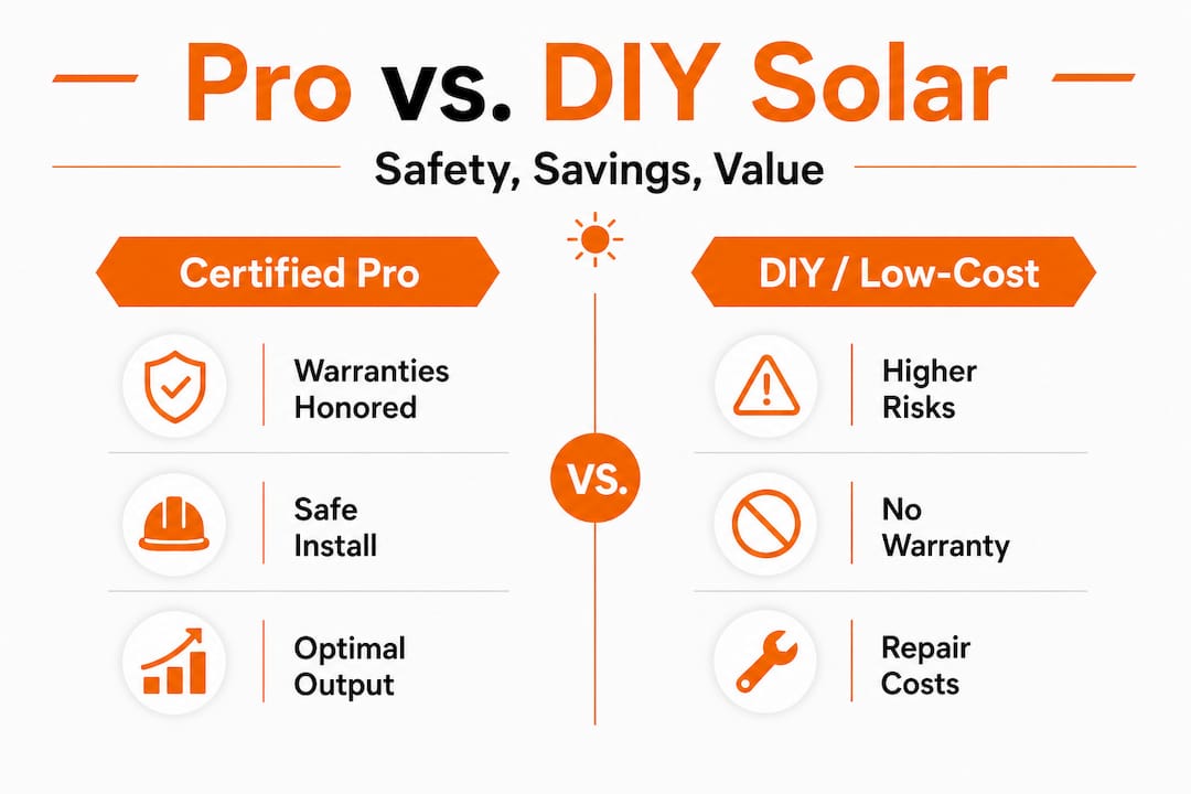Infographic comparing pro solar installs with DIY risks