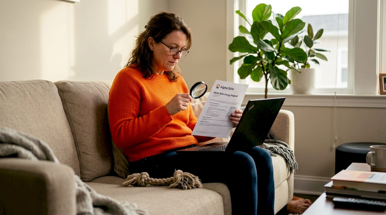 Homeowner carefully reads solar quote details