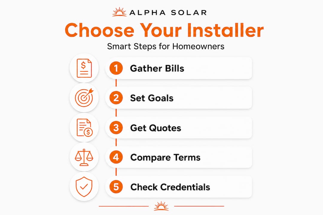 Infographic shows steps to choose solar installer