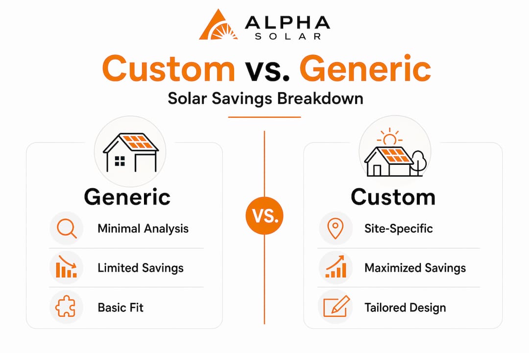 Custom versus generic solar savings infographic split