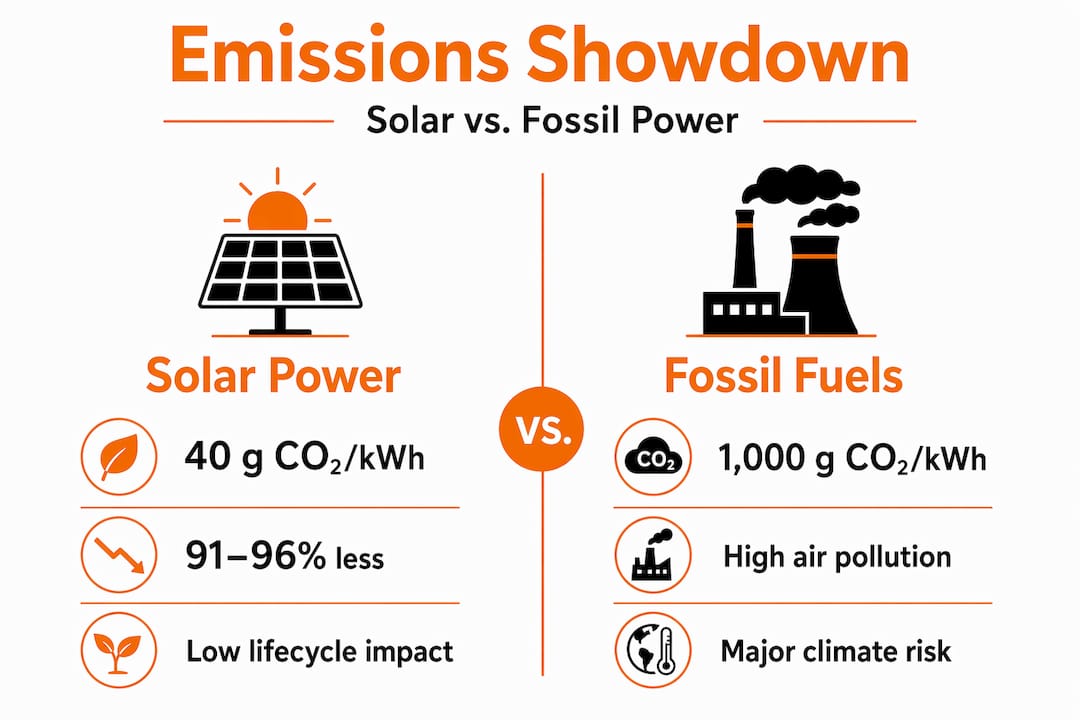 Infographic comparing solar and fossil fuel emissions