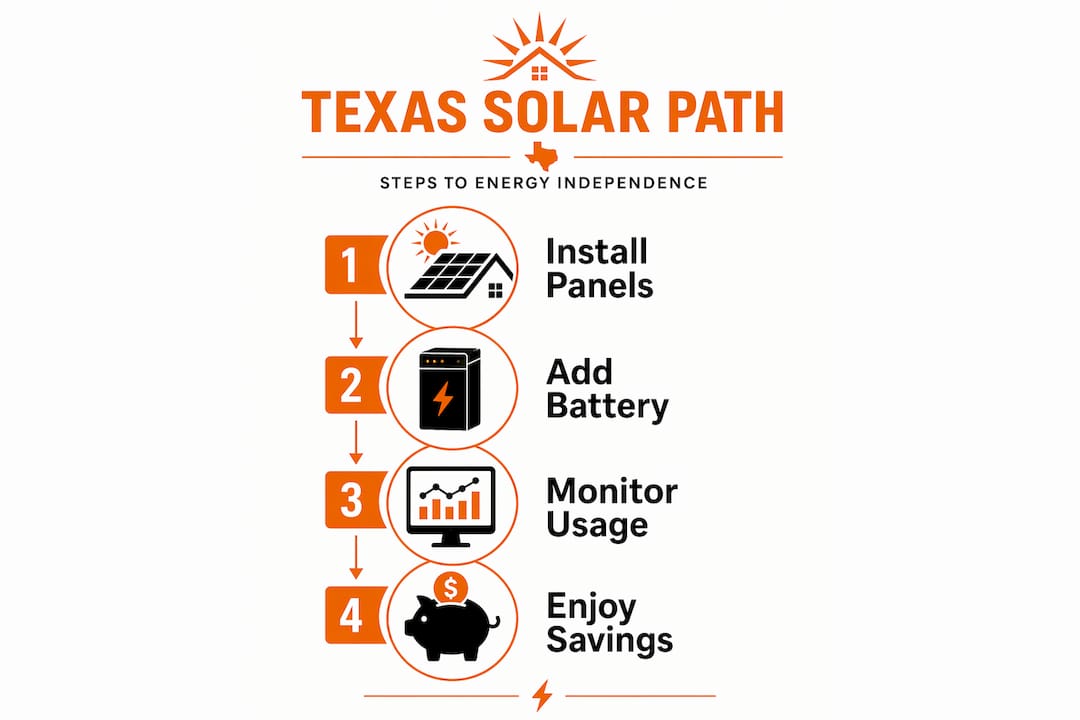 Infographic visualizing steps to Texas solar energy independence