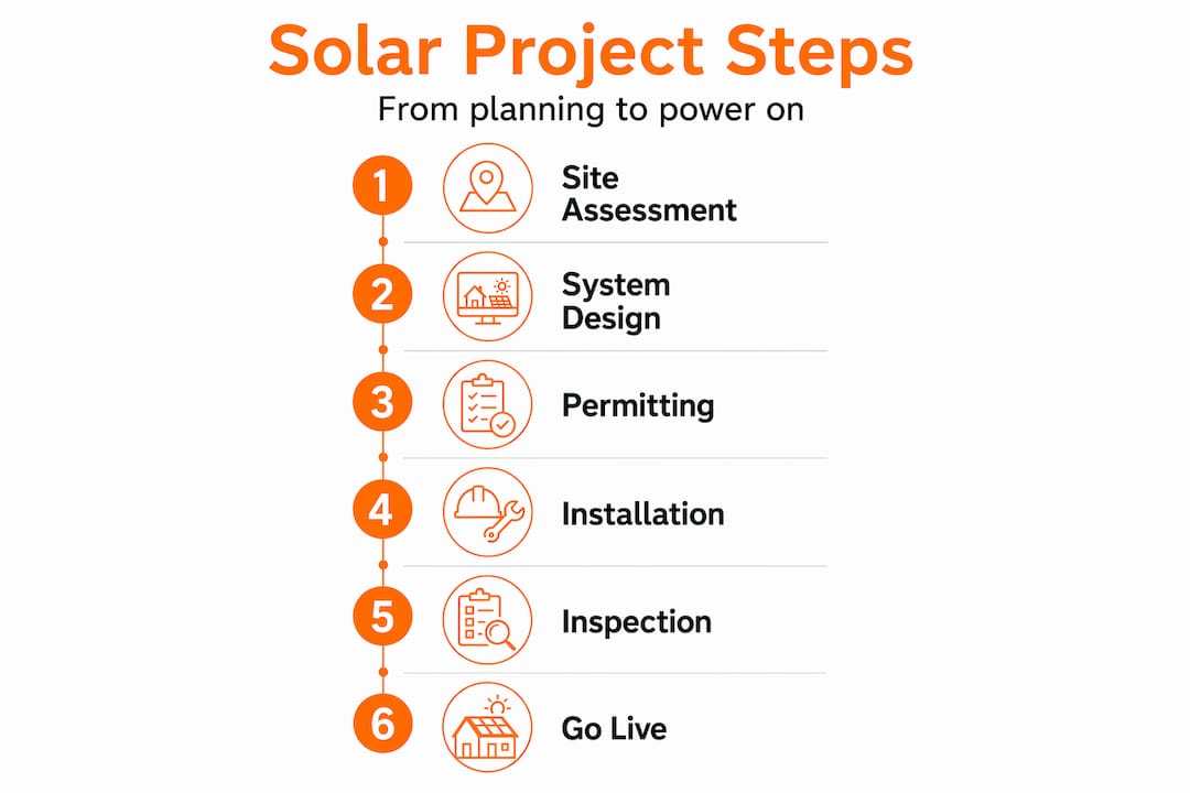 Infographic showing steps in solar project planning