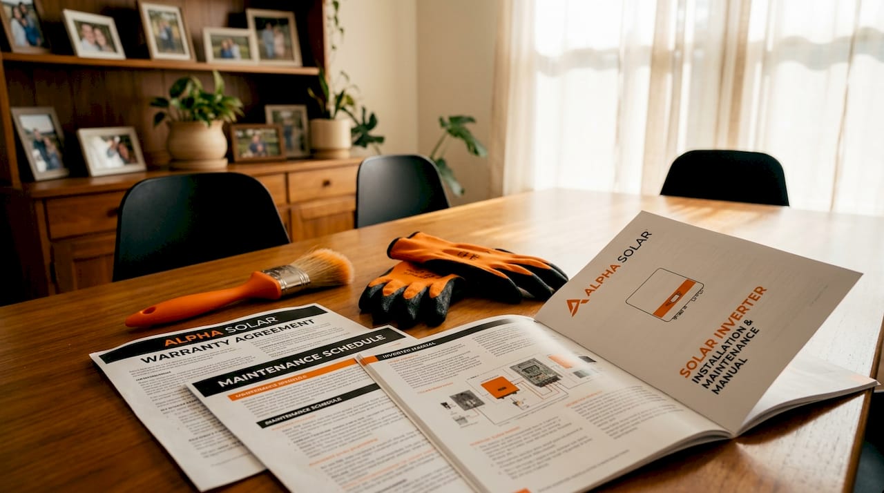 Solar maintenance tools and paperwork on kitchen table
