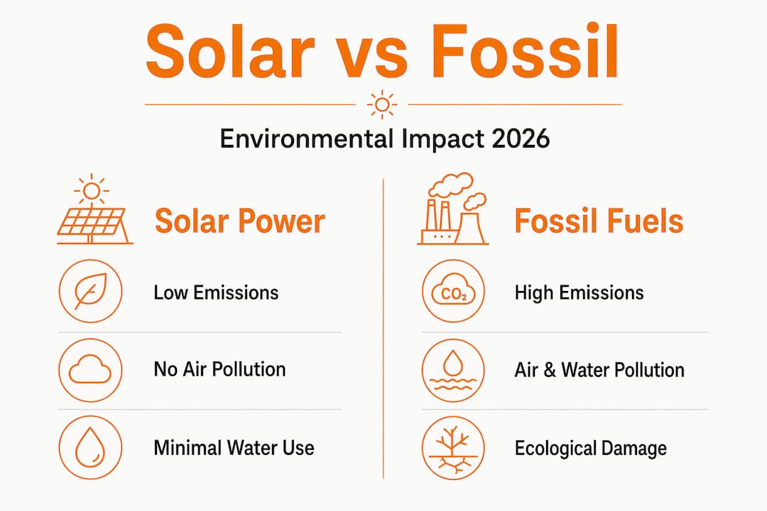 Infographic comparing solar and fossil fuel impacts