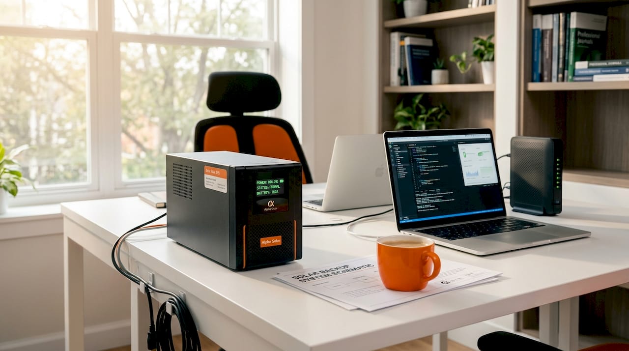 UPS unit near computer in lived-in home office