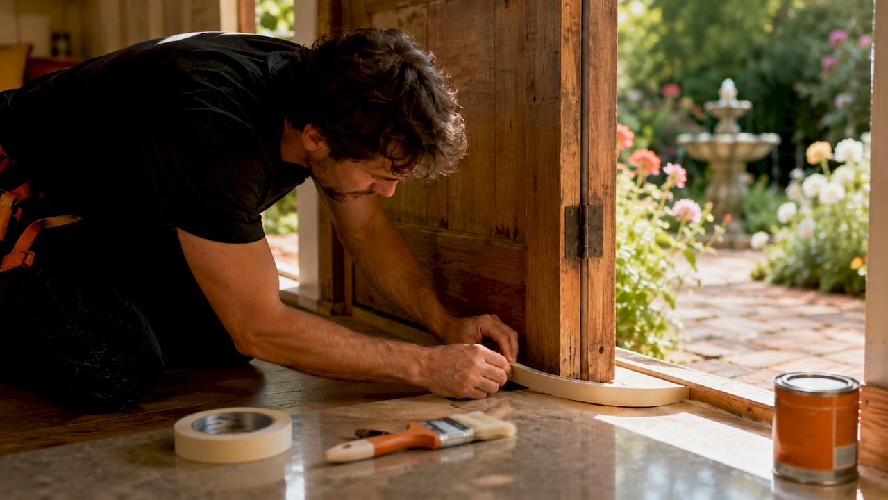 Hands sealing window air leaks