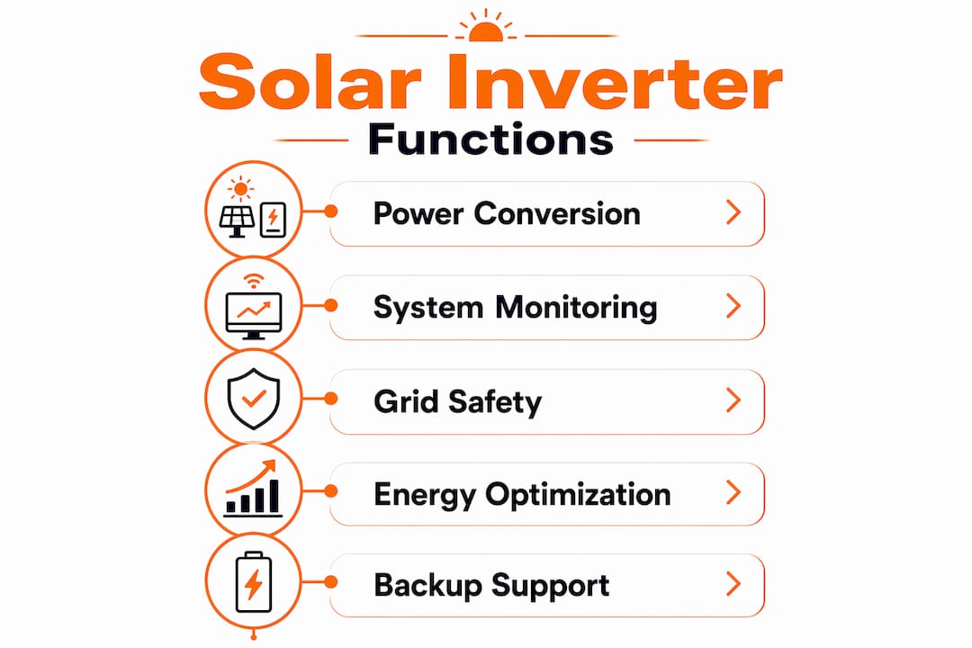 Infographic illustrating key functions of solar inverters