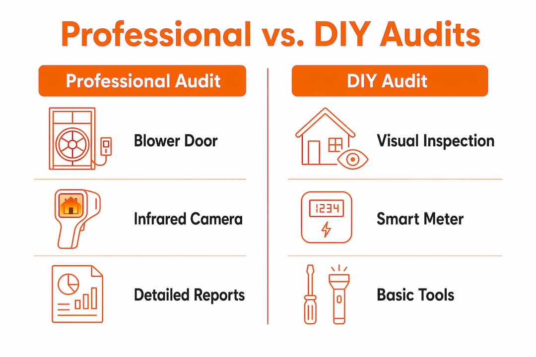 Infographic comparing professional and DIY solar energy audits