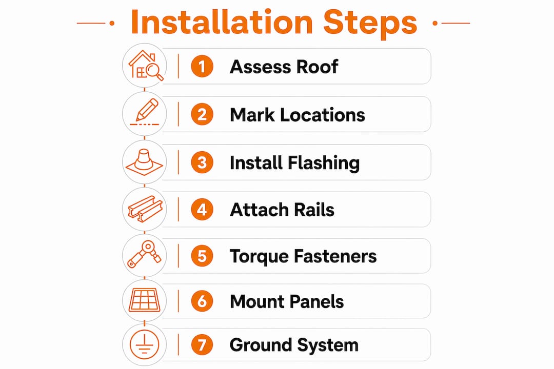 Infographic showing solar mounting installation steps