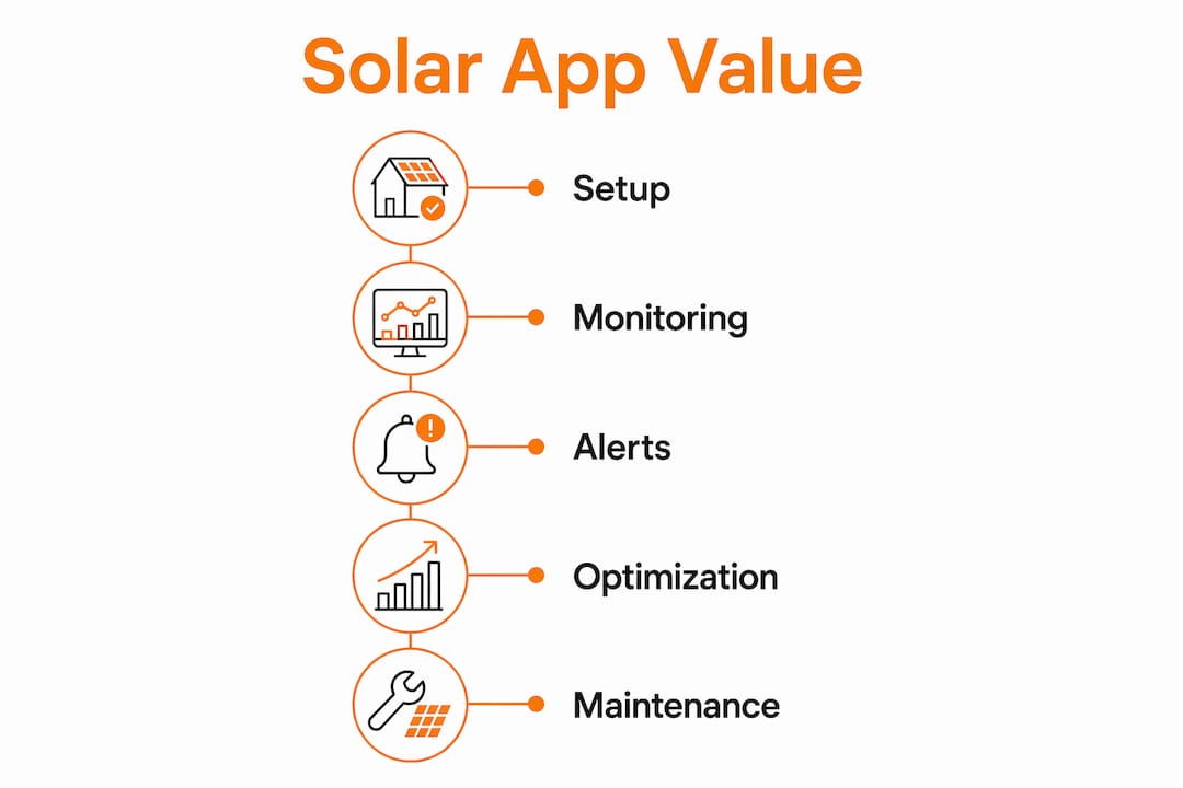 Infographic showing solar monitoring app key steps