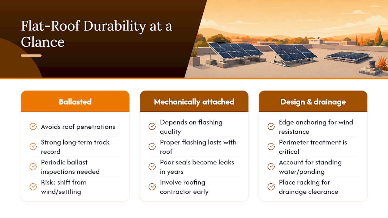 Will Flat Roof Solar Hold Up Long-Term Against Weather? — overview diagram