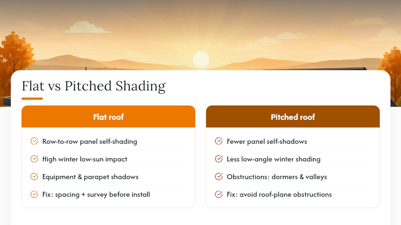 How Does Shading Affect Flat Roof Solar Differently Than Pitched Roofs? — overview diagram