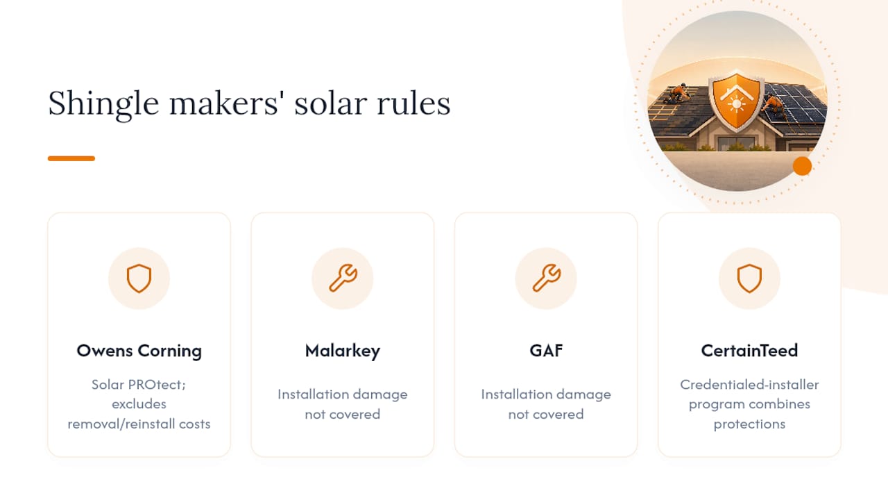 Solar warranty conditions across four roofing manufacturers