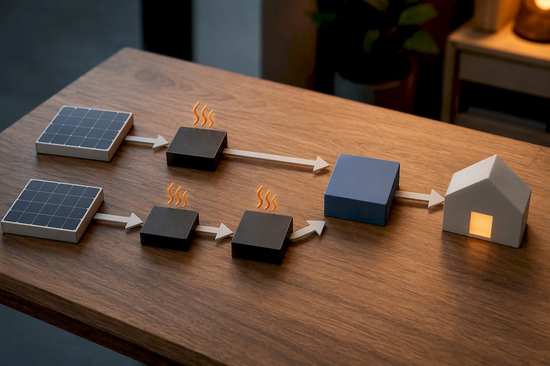 Illustration comparing energy conversion paths