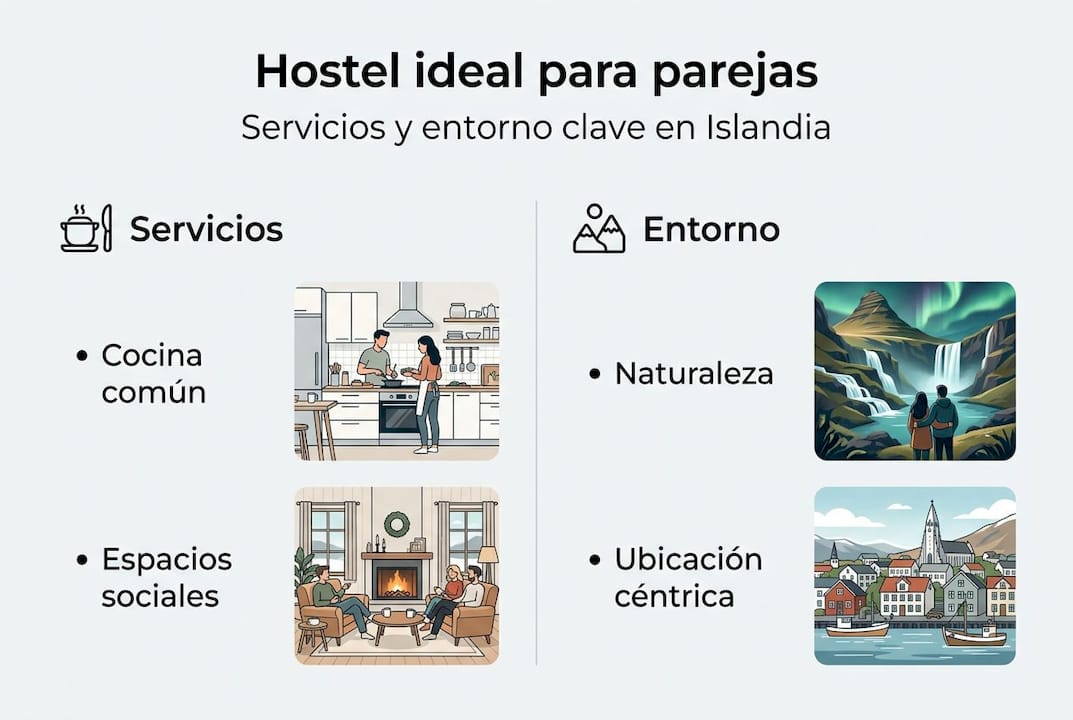 Infografía sobre los servicios y el ambiente ideal de un hostal