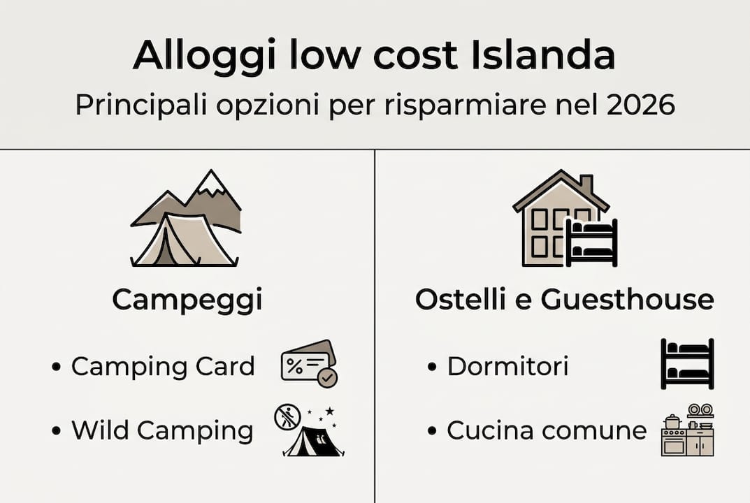 Guida visiva alle soluzioni di alloggio low cost in Islanda