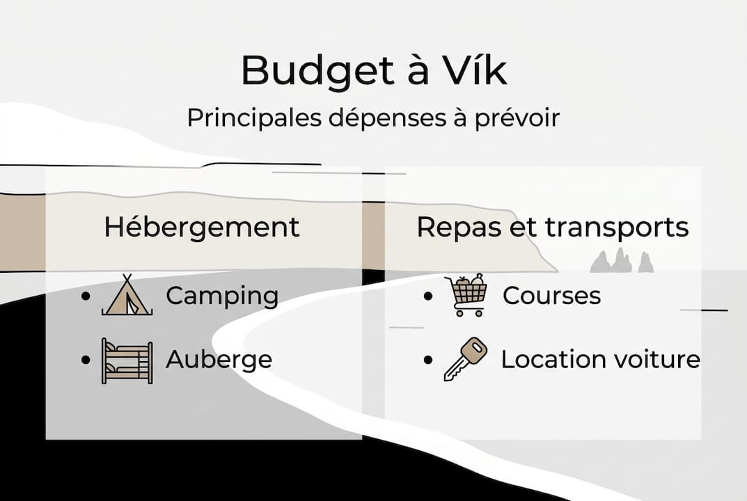 Infographie : Répartition du budget pour un séjour à Vík en Islande – les dépenses à prévoir