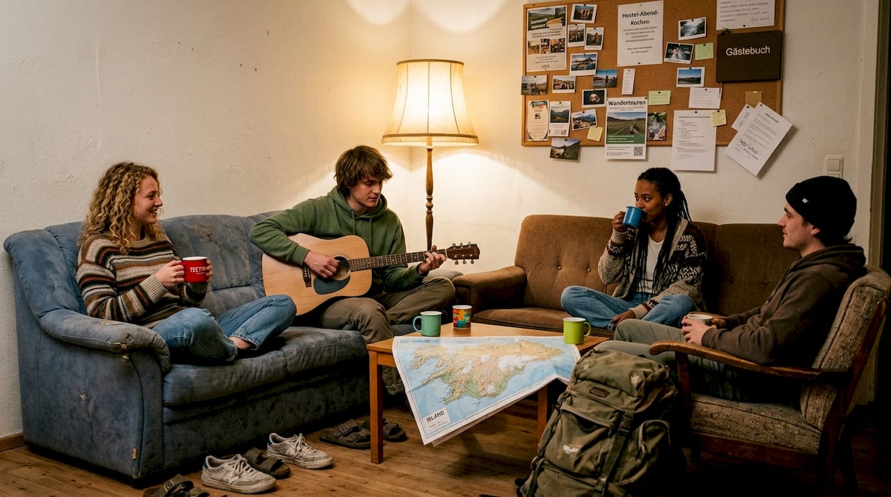 In der gemütlichen Gemeinschaftslounge kommen Hostelgäste schnell miteinander ins Gespräch.