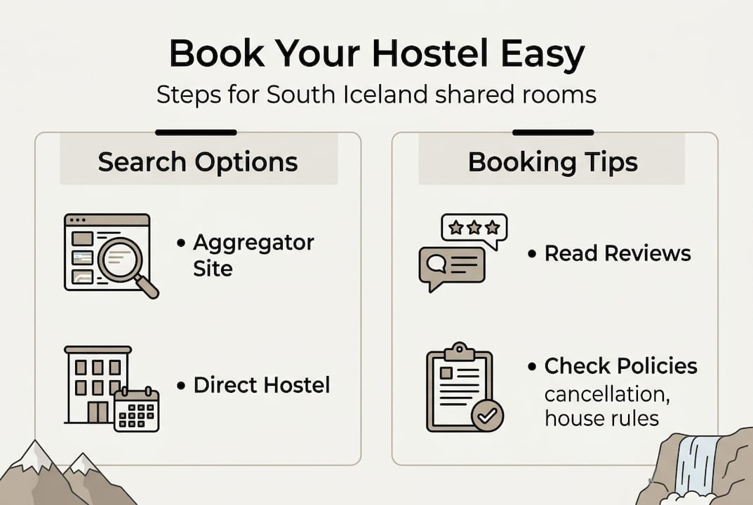 Infographic on hostel booking steps and tips