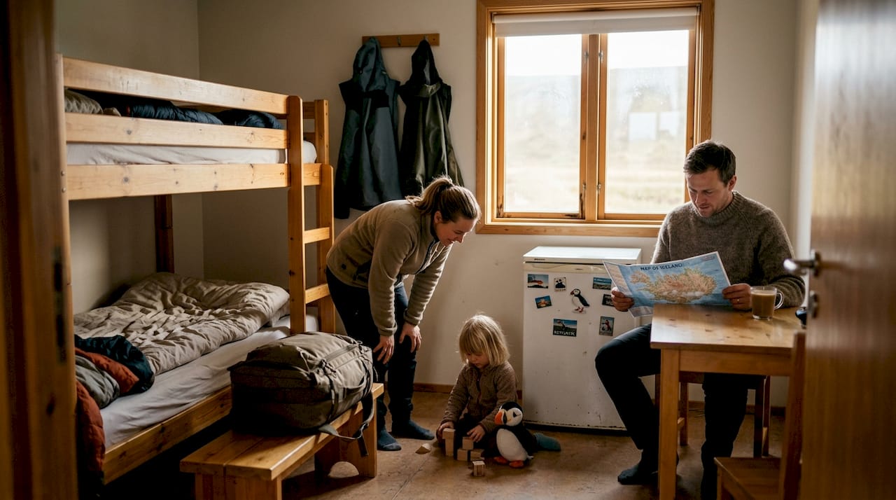 Family enjoying private hostel room