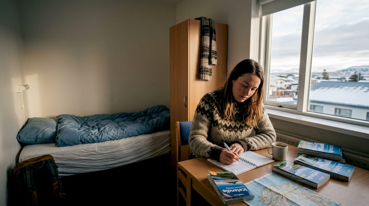 Solo traveler in Iceland hostel room