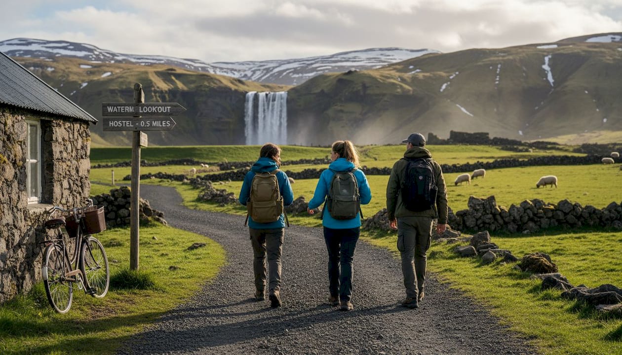 Travelers preparing for rural Iceland adventure