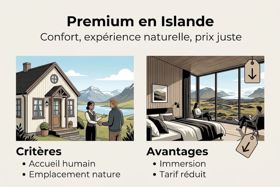 Découvrez notre infographie dédiée aux critères essentiels pour un hébergement haut de gamme en Islande.