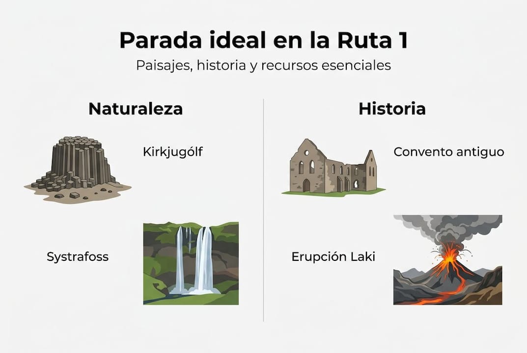 Infografía: todo lo que debes saber sobre la parada en Kirkjubæjarklaustur y sus puntos imprescindibles