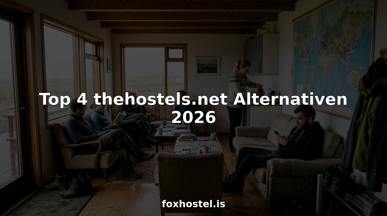 Reisende genießen entspannte Stunden im gemütlichen Aufenthaltsraum eines isländischen Hostels.