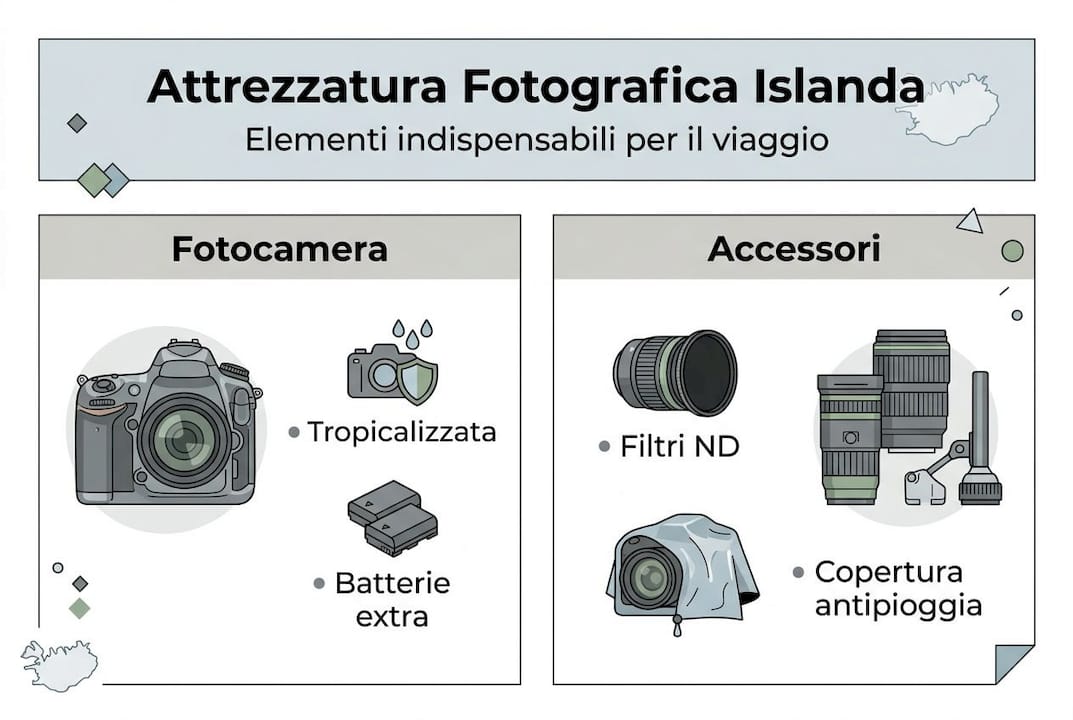 Guida visiva all’attrezzatura fotografica indispensabile per un viaggio in Islanda