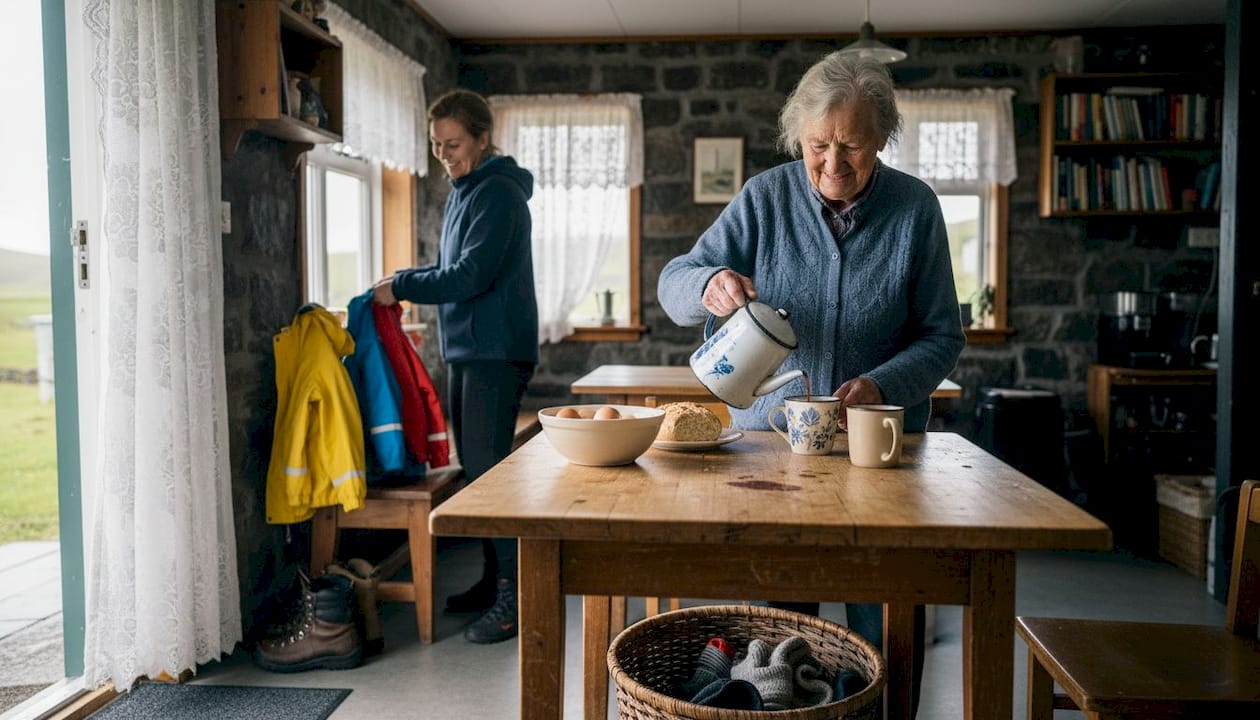 Dans une maison d’hôtes islandaise, profitez d’une grande cuisine chaleureuse, idéale pour partager de bons moments en famille.