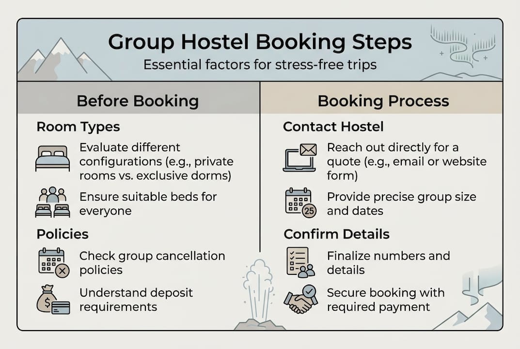 Infographic showing steps for group hostel booking