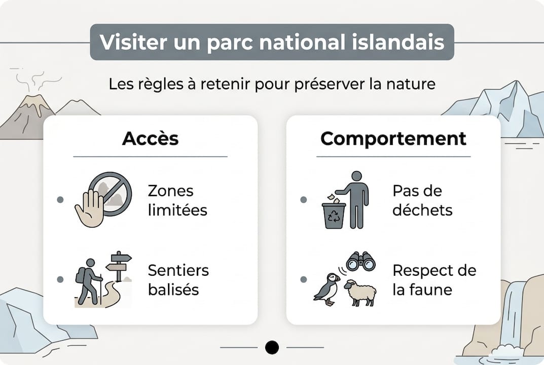 Infographie : les bonnes pratiques à adopter lors de votre visite dans un parc national islandais