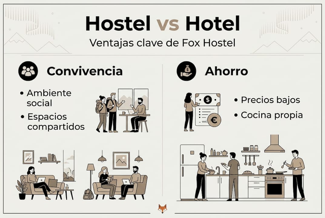 Infografía: ventajas de alojarse en hostel frente a hotel