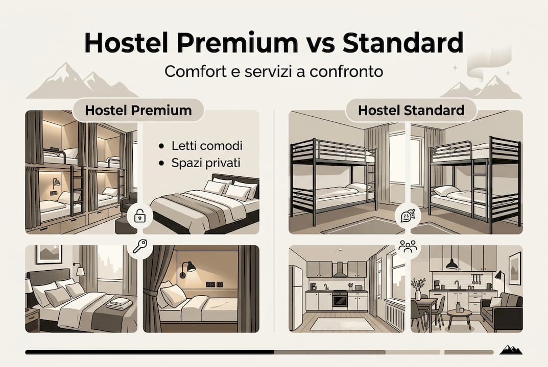 Infografica: differenze tra ostelli premium e standard