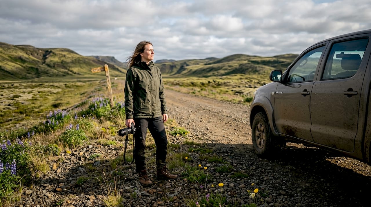 Adventurer exploring rural Iceland by 4WD