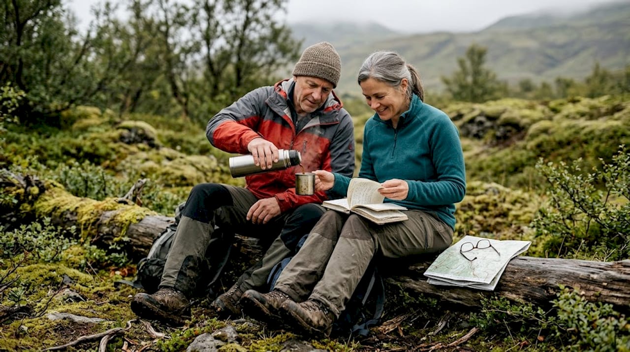 Escursionisti che si godono un momento di relax nel parco di Hrífunes, in Islanda