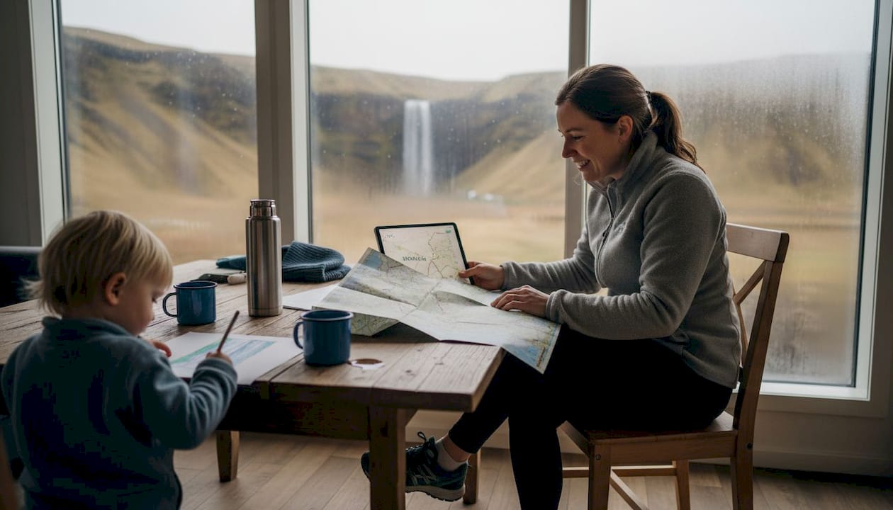 Une maman organise un voyage en Islande pour elle et son enfant, réfléchissant aux meilleures étapes et activités adaptées à leur duo.