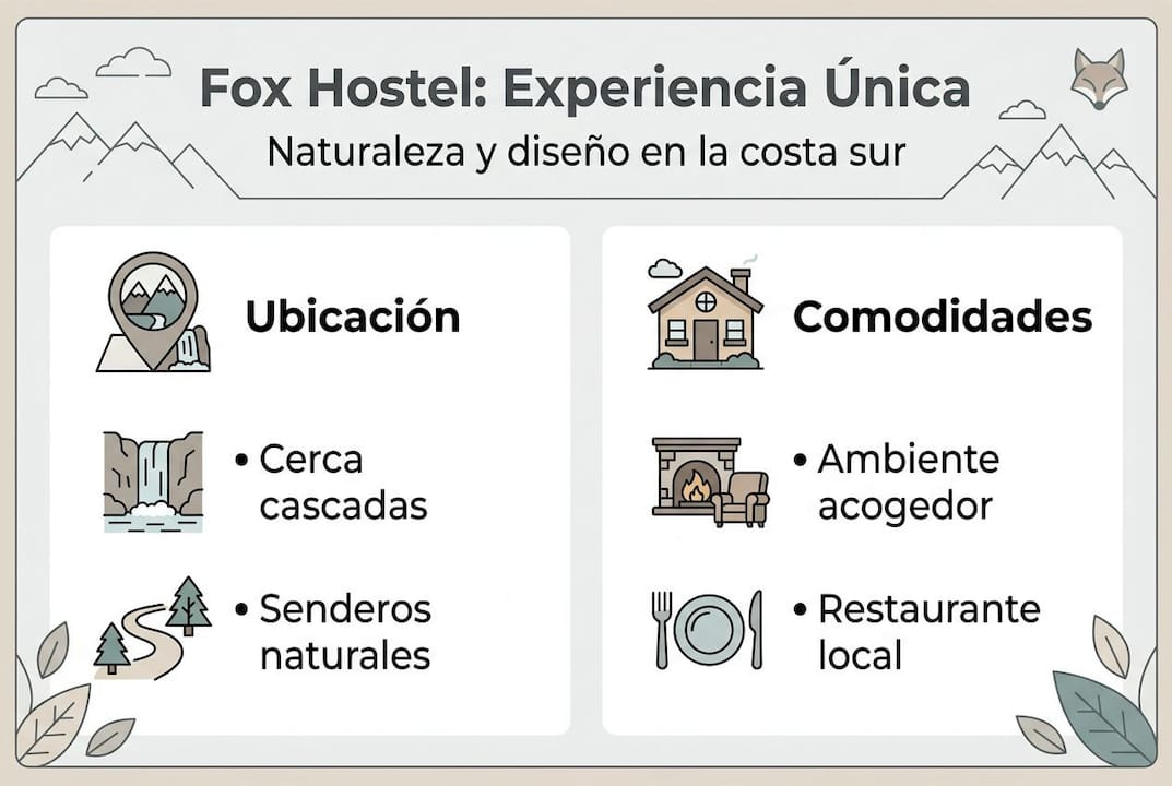 Descubre en esta infografía todos los beneficios que te ofrece Fox Hostel en Islandia.
