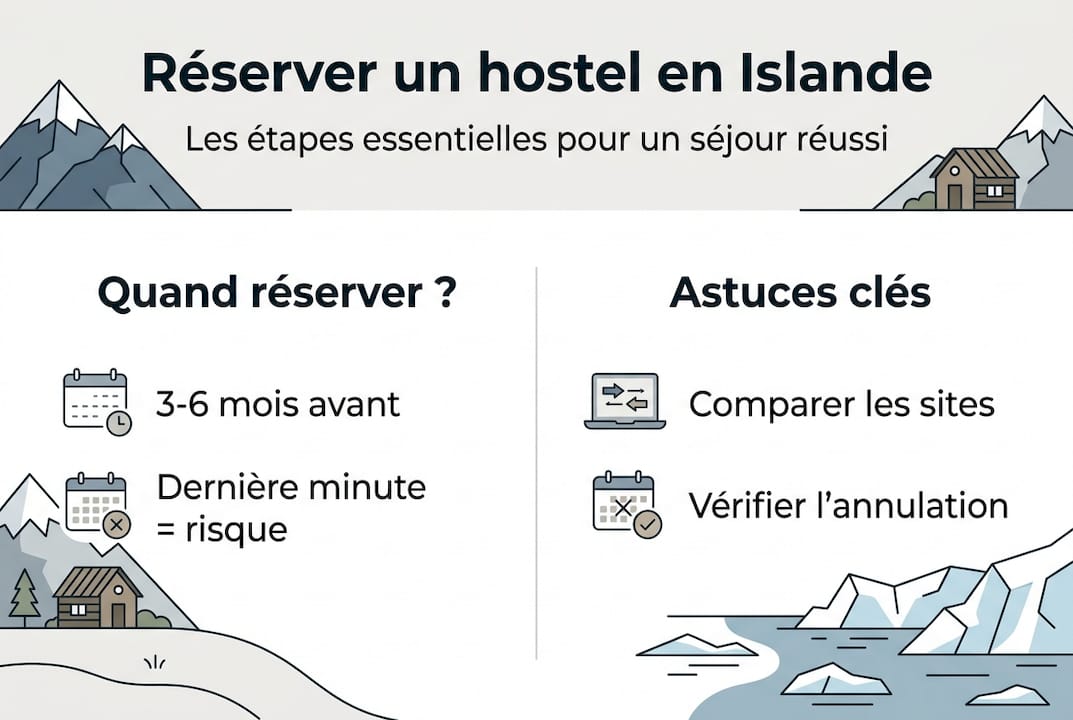 Infographie : les étapes incontournables pour réserver une auberge de jeunesse en Islande