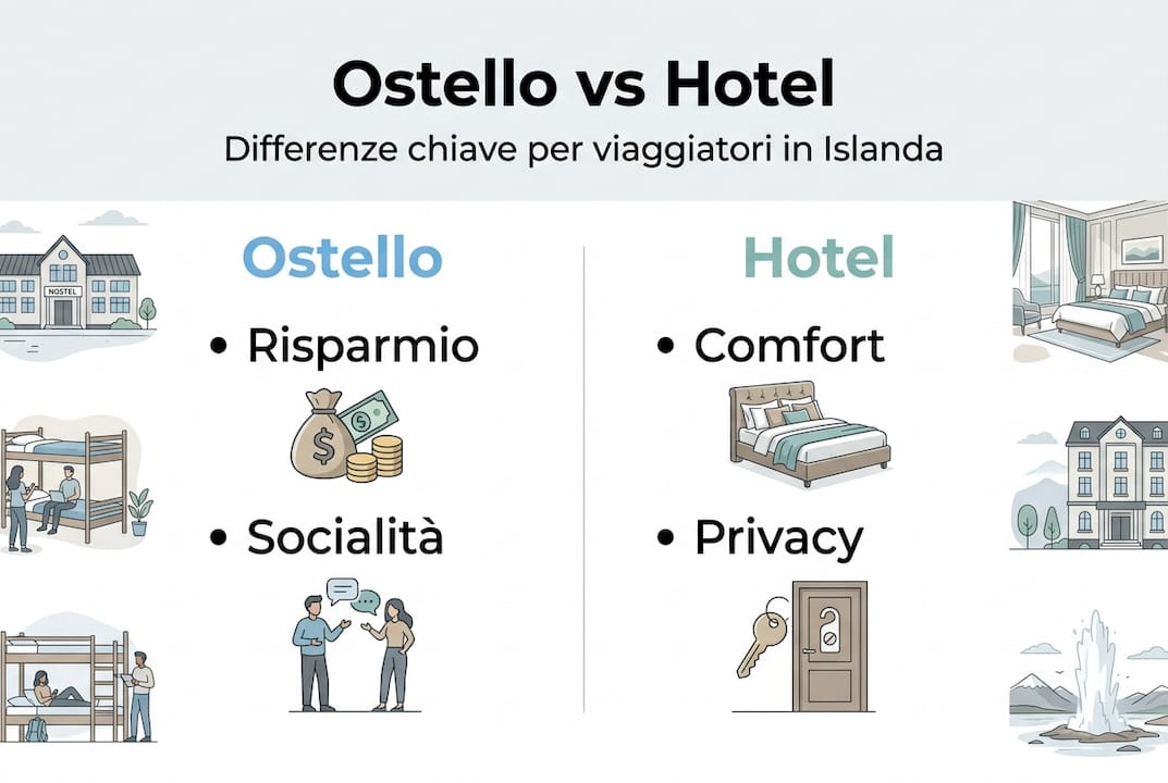Infografica: differenze tra ostelli e hotel in Islanda