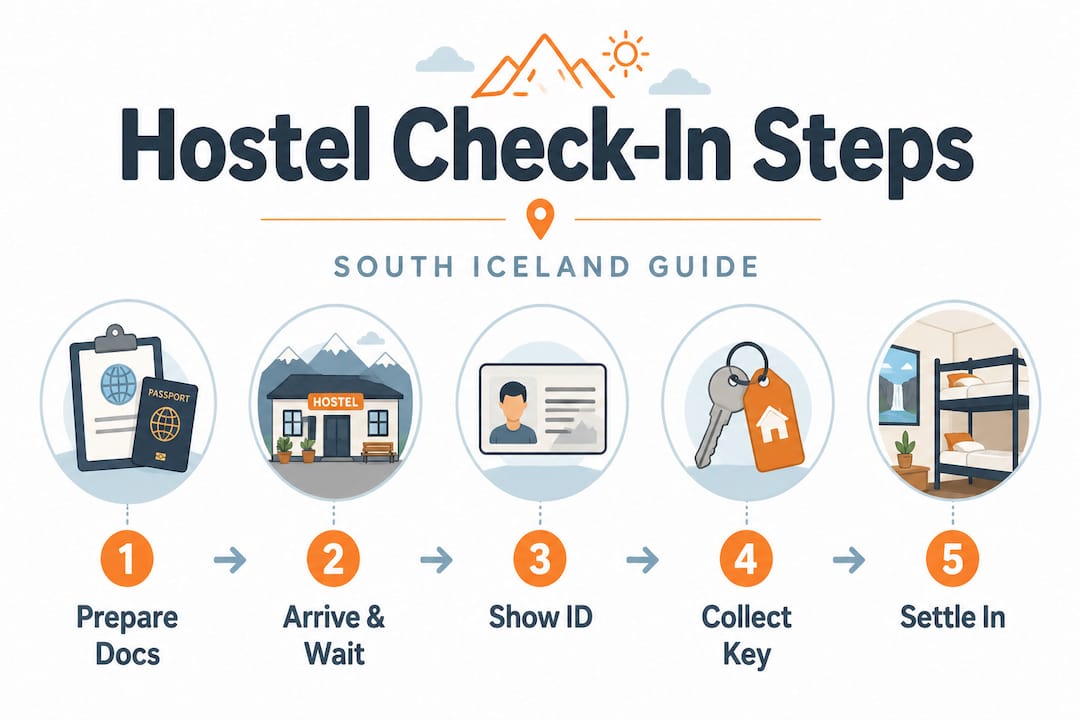 Infographic outlining hostel check-in steps