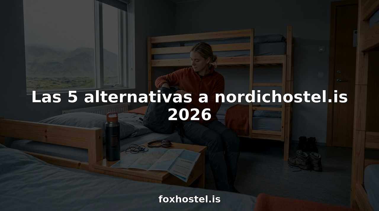 Chica viajera organizando su mochila en la habitación de un albergue en Islandia
