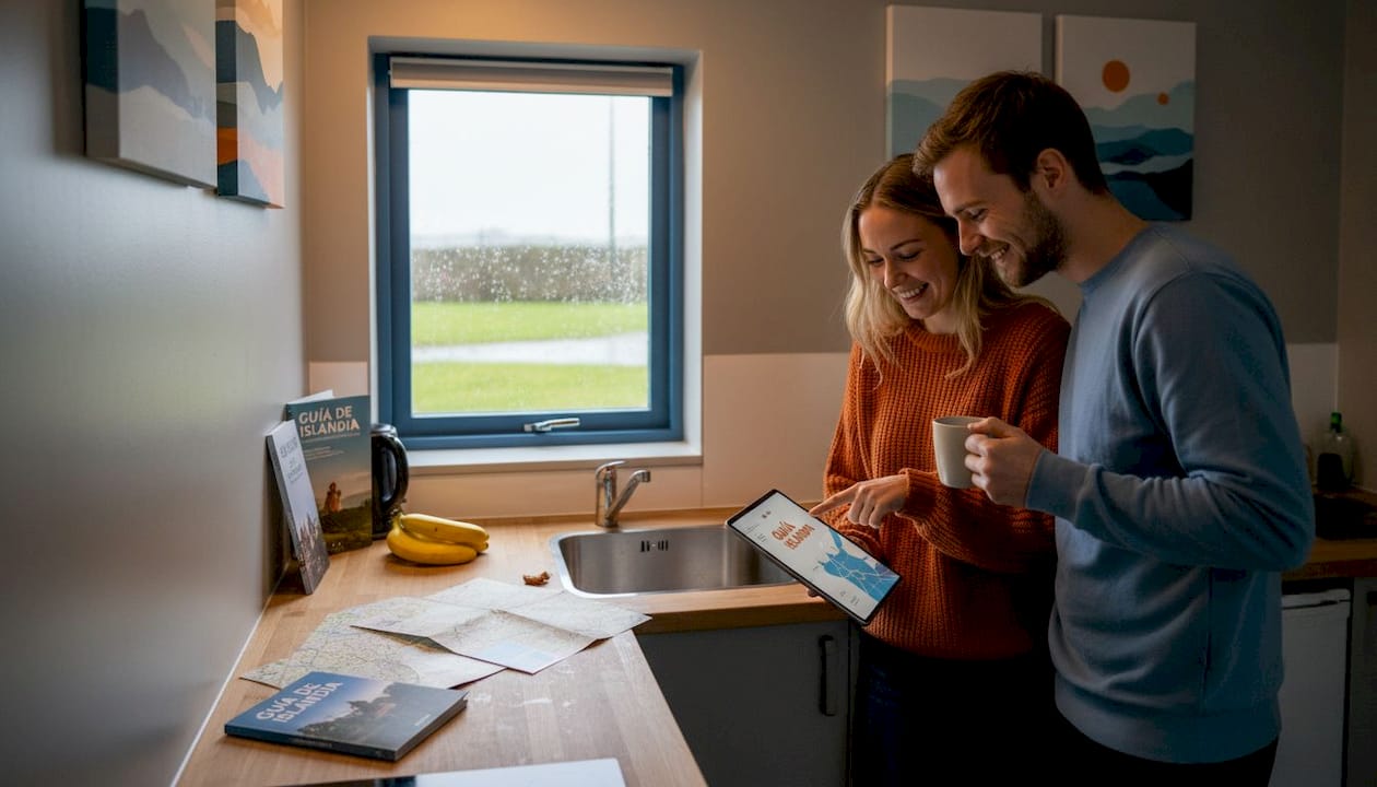Una pareja decide qué preparar juntos en la cocina compartida