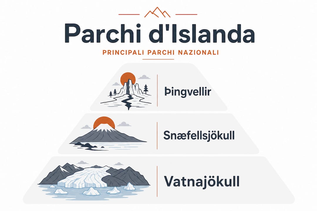 Piramide illustrata dei principali parchi nazionali dell’Islanda