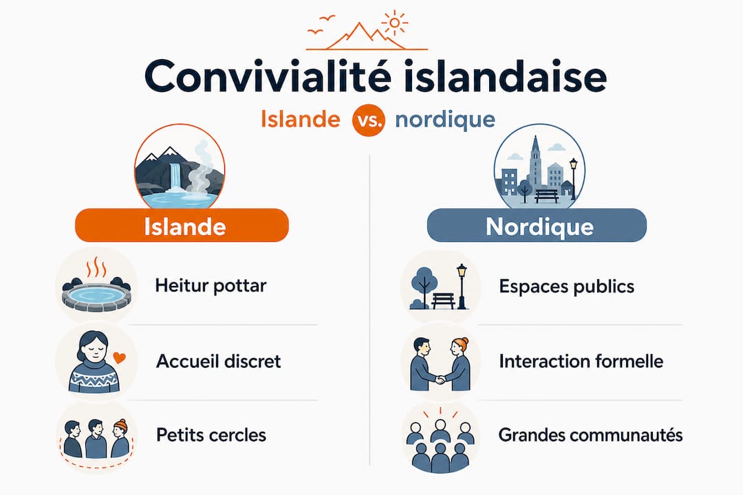 Infographie mettant en lumière les différences de convivialité entre l’Islande et les autres pays nordiques