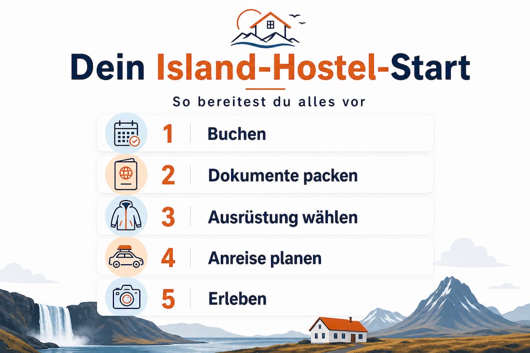 Schritt-für-Schritt-Infografik: So startest du dein eigenes Hostel auf Island